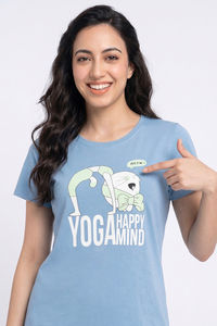 Zivame Farm Lore Knit Cotton Pyjama Set - Glaciar Lake — thumbnail 2